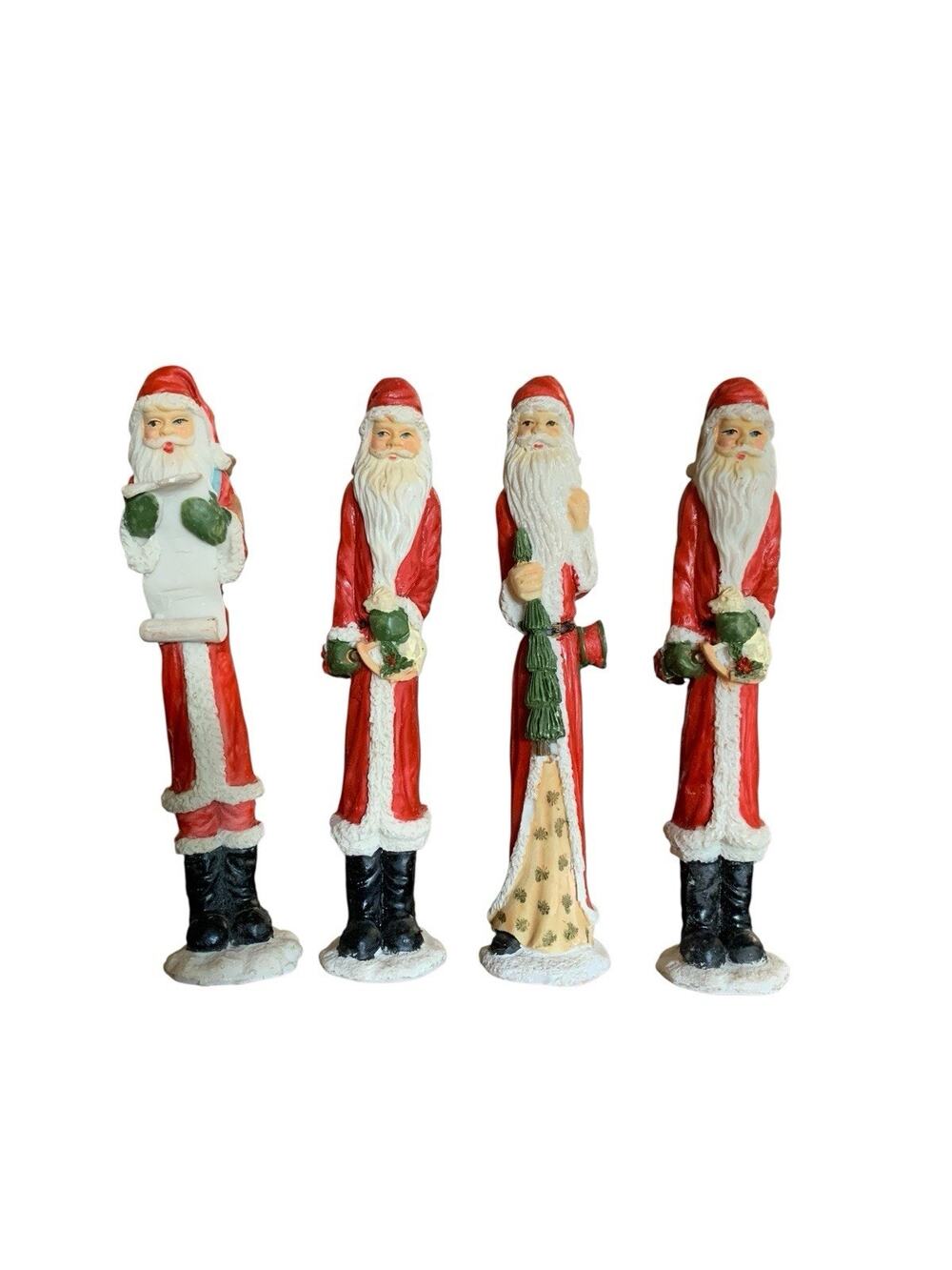 Lot Of 4 Holiday Christmas Figurine Pencil Santa Clause Tree Tall Skinny Vintage